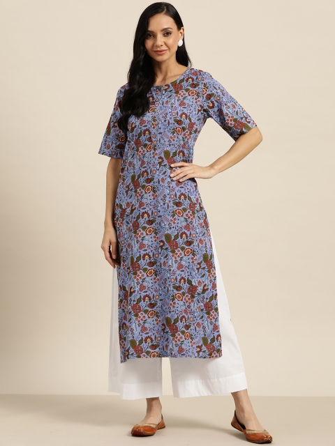 

Sangria Women Blue & Maroon Pure Cotton Motifs Printed Kurta