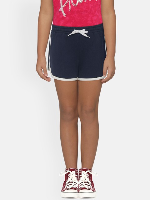 

luyk Girls Navy Blue Solid Cotton Contrast Piping Dolphin Shorts