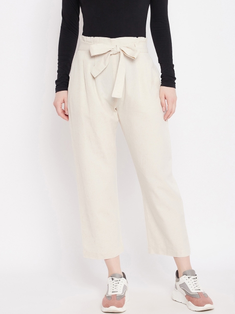 

sandy AND ritz Women's Cream Solid Cotton Pant