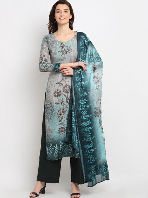 

Stylee LIFESTYLE Green Printed Pure Silk Unstitched Dress Material