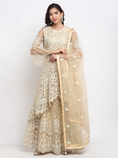 

Stylee LIFESTYLE Beige Embroidered Semi-Stitched Dress Material