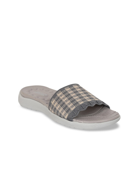 

Zyla Women Grey Checked Fabric Open Toe Flats