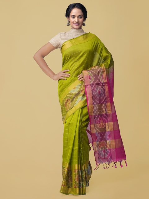 

Unnati Silks Women Green Pure Handloom Pochampally Silk Cotton Saree