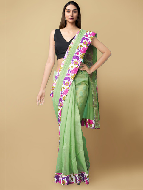 

Unnati Silks Women Green Supernet Saree