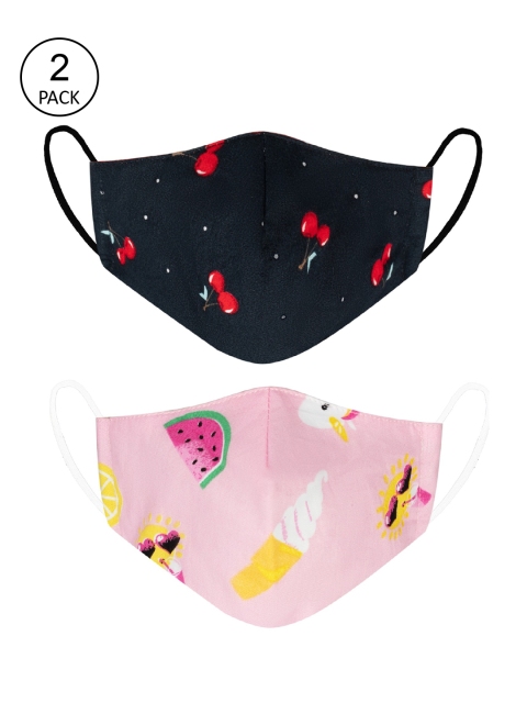 

VEA Kids Pack Of 2 Printed 3-Ply Reusable 5-Layered Protective Outdoor Cotton Masks, Navy blue