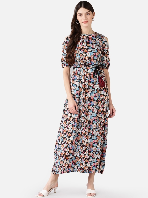 

FIVE STONES Black & Red Floral Printed Maxi Dress