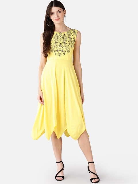 

FIVE STONES Yellow Ethnic Motifs Midi Dress