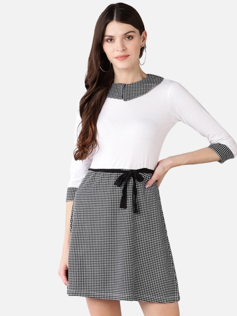 

FIVE STONES Black Checked A-Line Dress, Grey