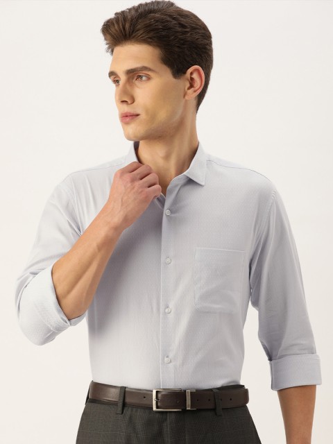 

Peter England Men Light Grey Slim Fit Geometric Patterned Pure Cotton Opaque Formal Shirt