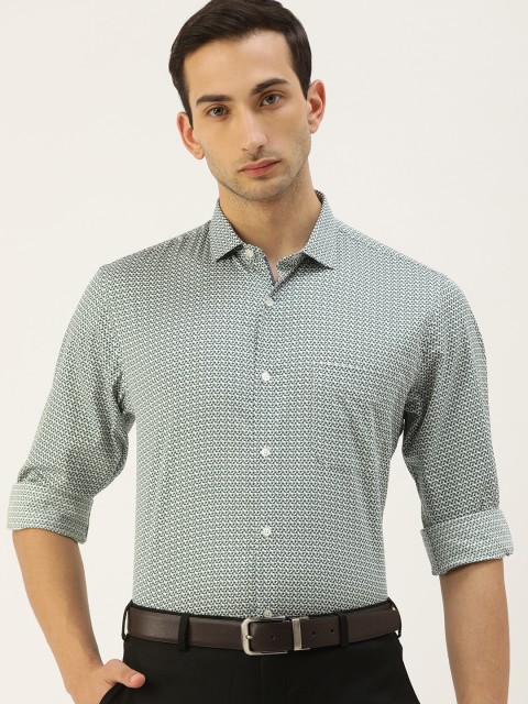 

Peter England Men Green & White Slim Fit Printed Formal Shirt