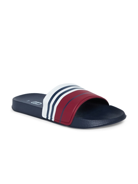 

Ajile by Pantaloons Men Navy Blue & Maroon Striped Sliders