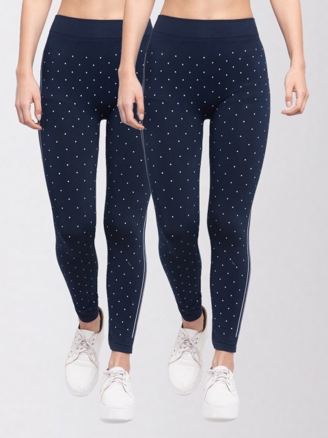 

KLOTTHE Women Pack Of 2 Printed Skinny-Fit Jeggings, Blue