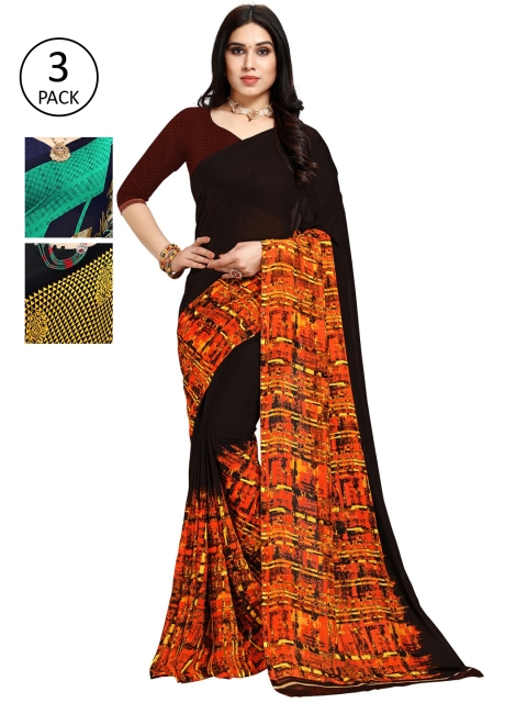 

KALINI Pack of 3 Printed Poly Georgette Sarees, Multi
