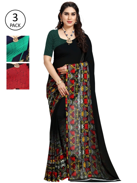 

KALINI Pack Of 3 Printed Saree, Green