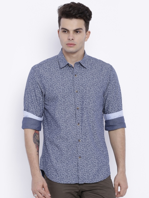 

John Players Grey Trim Fit Printed Casual Shirt