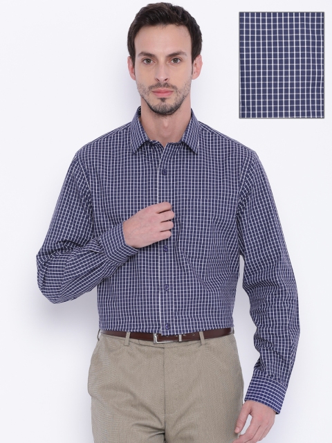 

John Players Men Navy Blue Slim Fit Checked Formal Shirt