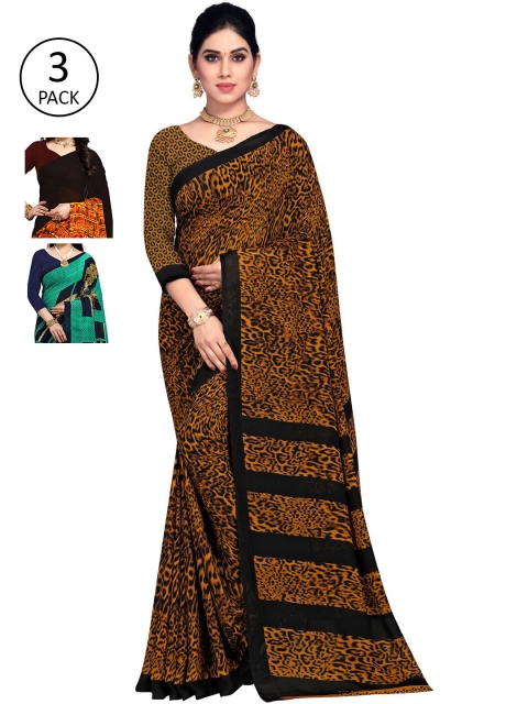 

KALINI Green & Orange Pack of 3 Saree