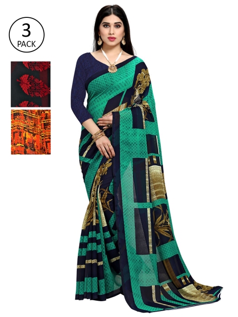 

KALINI Pack Of 3 Printed Saree, Blue