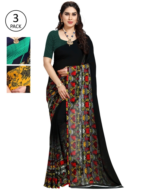 

KALINI Yellow & Black Pack of 3 Floral Saree