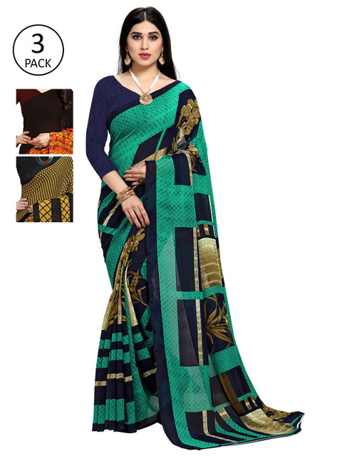 

KALINI Women Pack Of 3 Printed Saree, Blue