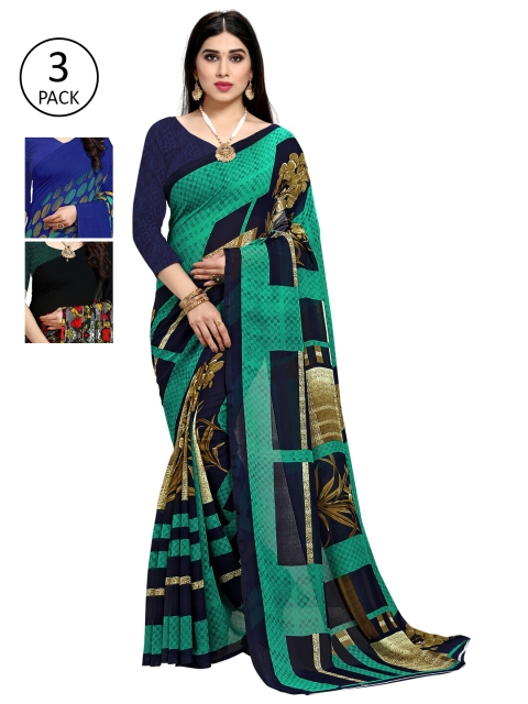

KALINI Pack Of 3 Green & Blue Saree