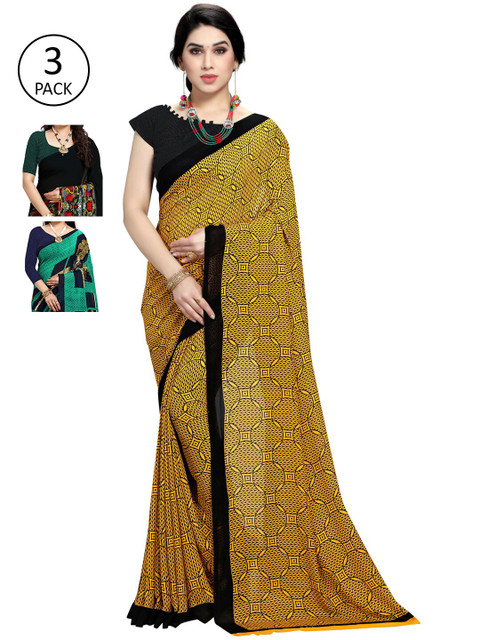 

KALINI Pack Of 3 Green & Yellow Saree