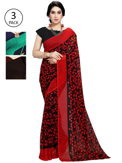 

KALINI Pack of 3 Printed Poly Georgette Sarees, Multi