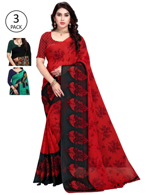 

KALINI Woman Pack of 3 Printed Saree, Red