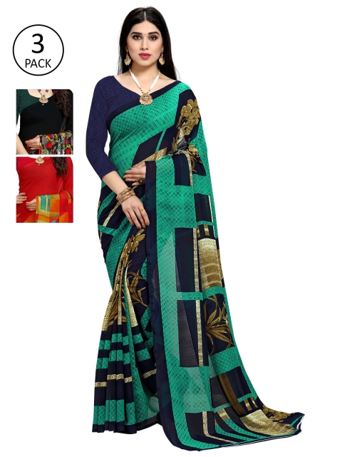 

KALINI Pack Of 3 Printed Saree, Teal