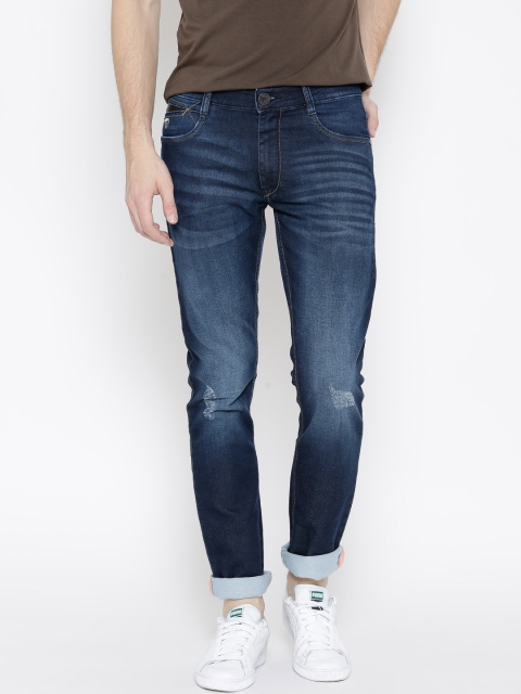 

John Players Men Navy Skinny Fit Mid-Rise Low Distress Jeans, Navy blue