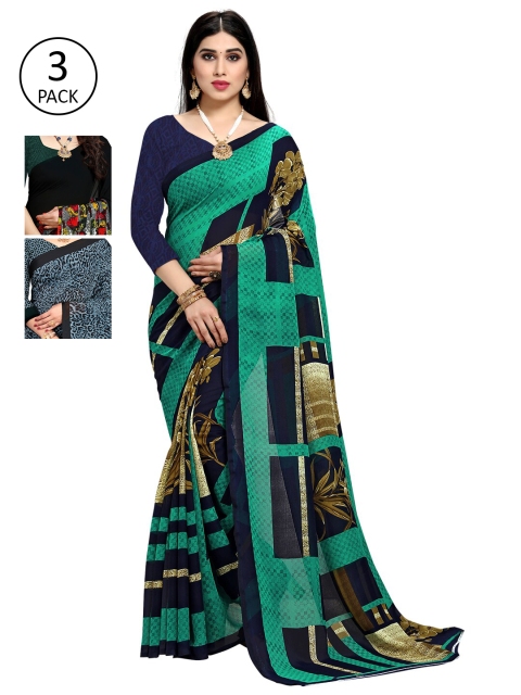 

KALINI Pack of 3 Printed Poly Georgette Sarees, Multi