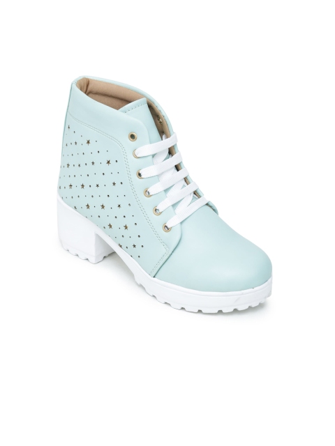 

LONDON STEPS Green Platform Heeled Boots with Laser Cuts