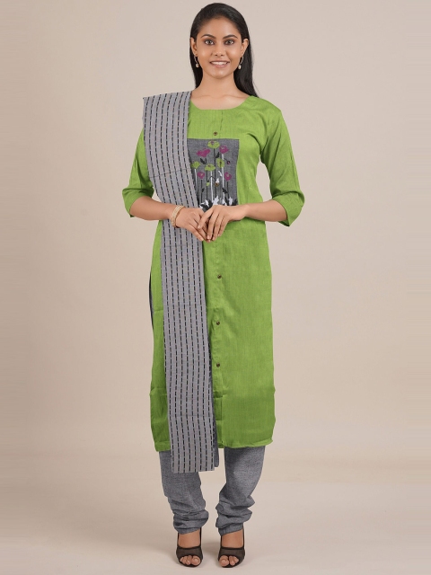 

Pothys Green & Grey Printed Unstitched Dress Material