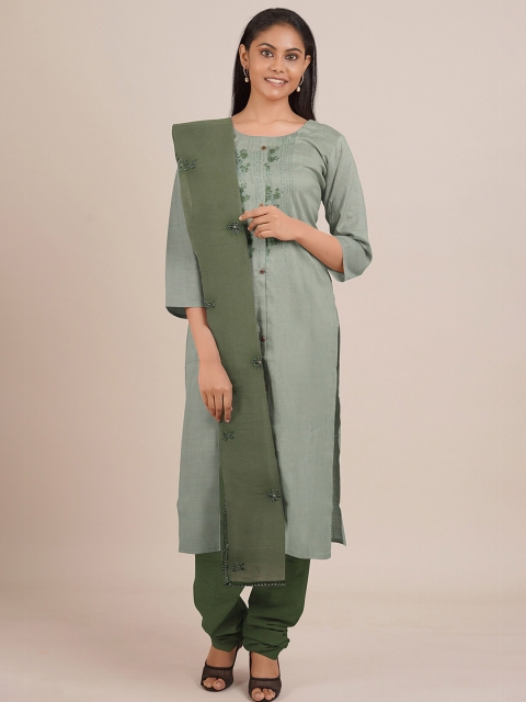 

Pothys Green Embroidered Unstitched Dress Material