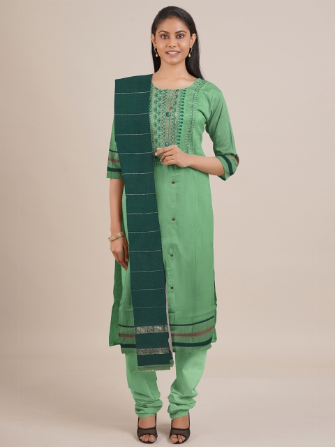 

Pothys Green Embroidered Unstitched Dress Material