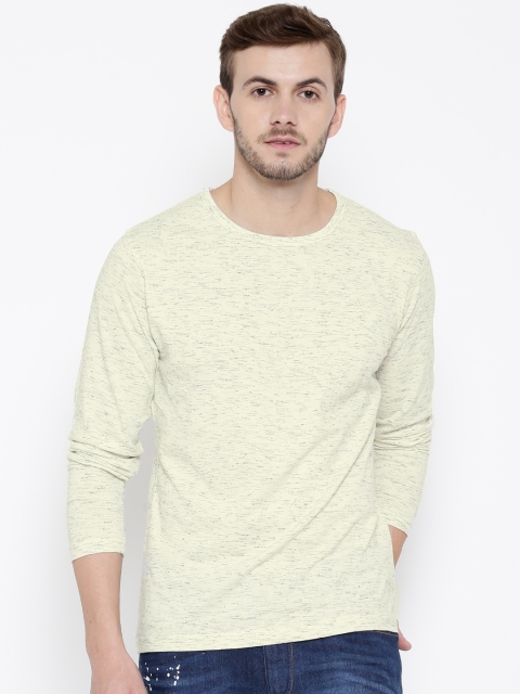 

John Players Men Off-White Slim Fit Round Neck Pure Cotton T-shirt
