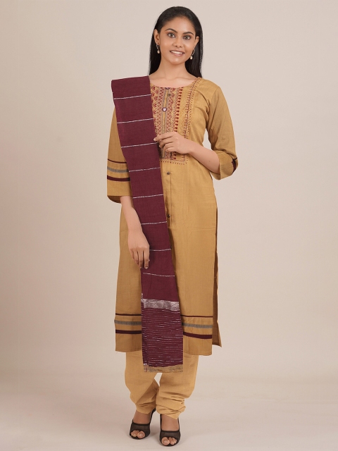 

Pothys Mustard Yellow & Maroon Embroidered Unstitched Dress Material