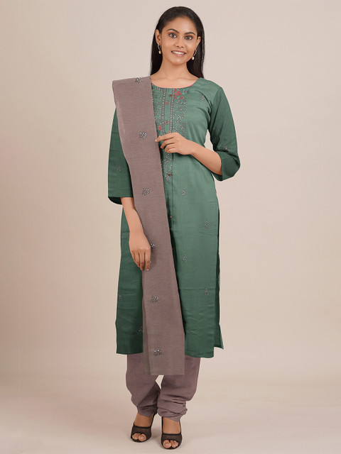 

Pothys Green & Grey Embroidered Unstitched Dress Material