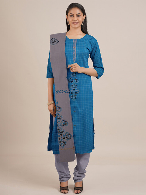 

Pothys Blue & Grey Printed Unstitched Dress Material