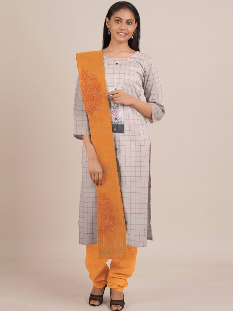 

Pothys Beige & Orange Printed Unstitched Dress Material