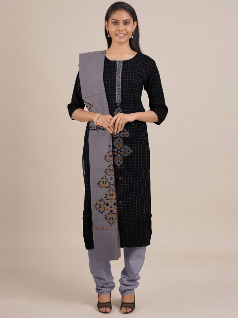 

Pothys Black & Grey Printed Unstitched Dress Material