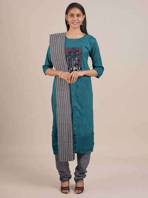 

Pothys Green & Grey Printed Unstitched Dress Material