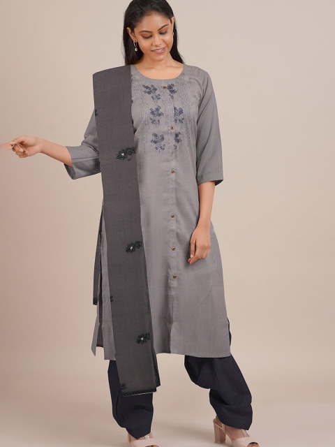 

Pothys Grey Embroidered Unstitched Dress Material