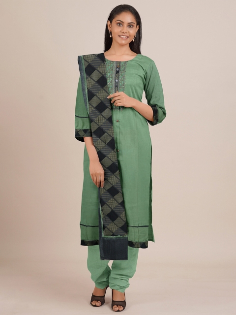 

Pothys Green Unstitched Dress Material