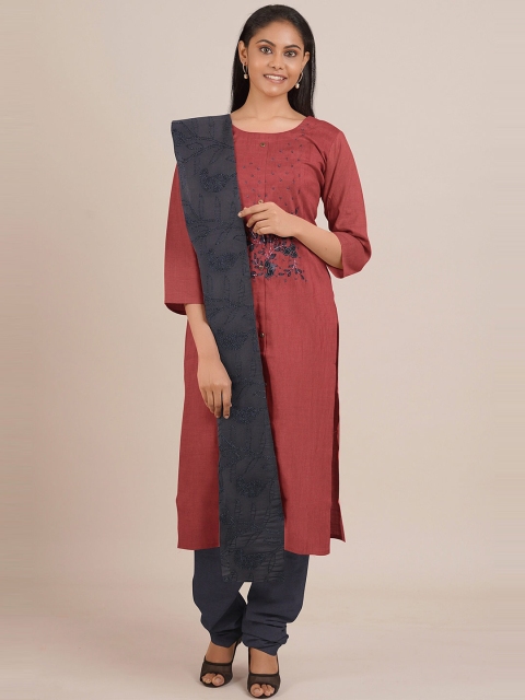 

Pothys Pink & Grey Embroidered Unstitched Dress Material