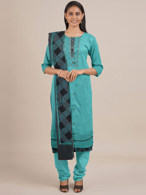 

Pothys Green Unstitched Dress Material