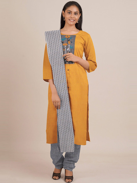 

Pothys Yellow & Grey Printed Unstitched Dress Material