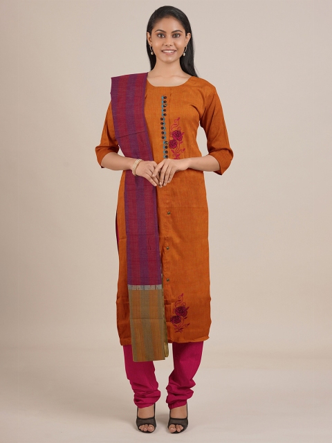

Pothys Mustard & Magenta Unstitched Dress Material