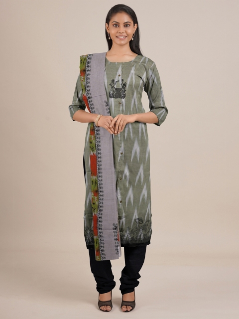 

Pothys Green Printed Unstitched Dress Material