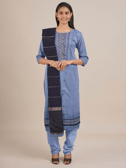

Pothys Blue Embroidered Unstitched Dress Material